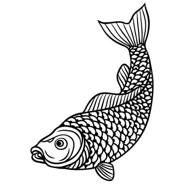 Beyaz arka planda soyut dekoratif balık. Tişörtler, baskılar, dekorasyon broşürleri ve web siteleri için resim.