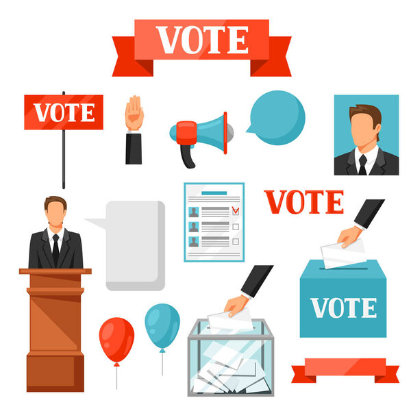 Vote political elections set of objects. Illustrations for campaign leaflets, web sites and flayers.