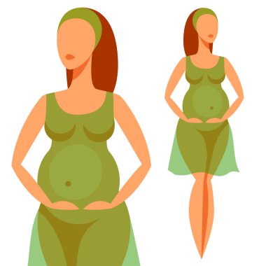 Hamile kadının stilize edilmiş silueti. Web siteleri, dergiler ve broşürler için resim.