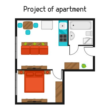 Mobilyalı bir apartmanın mimari projesi. Pankartlar, web siteleri, tasarımlar için resim.