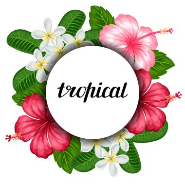 Tropikal çiçekli amber çiçeği ve su tesisatı olan bir arka plan. Tatil davetiyeleri, tebrik kartları, posterler için resim.