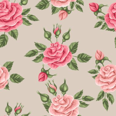 Kaliteli güllerle kusursuz desen. Dekoratif retro çiçekler. Arkaplan, tekstil, ambalaj kağıdı, duvar kağıdı için kullanması kolay.