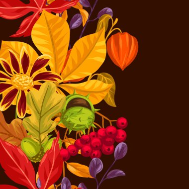 Sonbahar yaprakları ve bitkiler ile sorunsuz sınır. Arka plan için zemin, tekstil, ambalaj kağıdı kullanımı kolay.