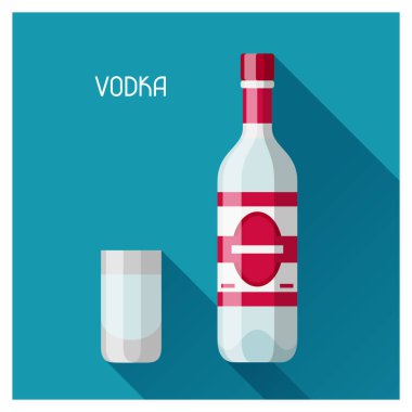 Şişe ve bardak votka düz tasarım tarzında.