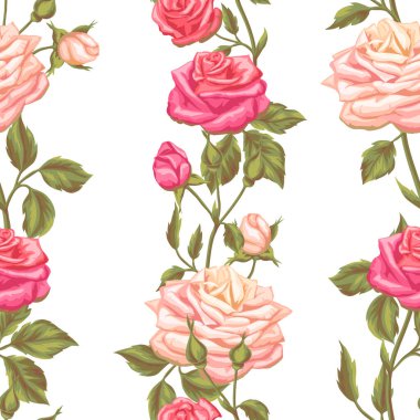 Kaliteli güllerle kusursuz desen. Dekoratif retro çiçekler. Arkaplan, tekstil, ambalaj kağıdı, duvar kağıdı için kullanması kolay.