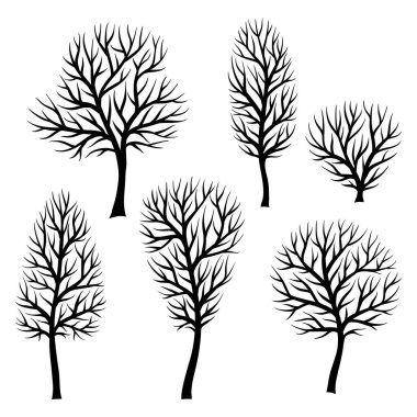 Soyut stilize siyah ağaçlar siluetleri koleksiyonu.