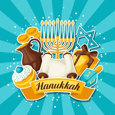 Tatil etiketi nesne ile Yahudi Hanuka kutlama kartı.