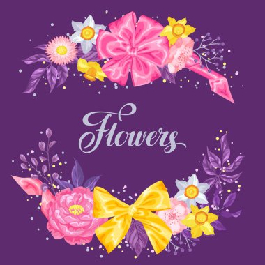 Dekoratif narin çiçekli davetiye kartı. Düğün davetiyeleri, romantik kartlar, posterler için resim.