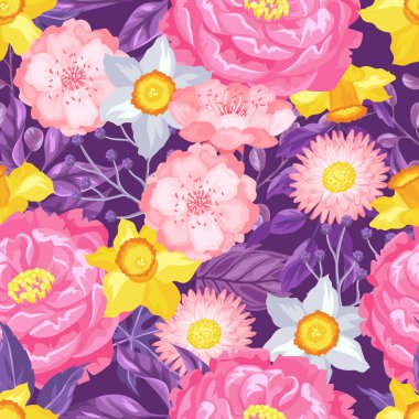 Dekoratif narin çiçekler ile Seamless modeli. Zemin, tekstil, ambalaj kağıdı, duvar kağıdı için kullanımı kolay.