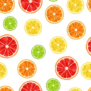 Narenciye meyve dilimleri ile Seamless modeli. Limon limon greyfurt ve portakal karışımı.