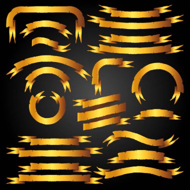 Altın afiş, şeritler ve etiketleri kümesi.