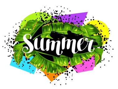 Muz palmiye yaprakları ile yazdırın. Dekoratif tropikal bitki örtüsü.