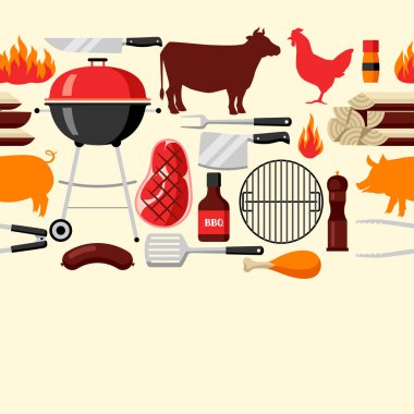 Barbekü Izgara nesneler ve simgeler ile seamless modeli.