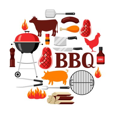 Barbekü Izgara nesneler ve simgeler arka plan.