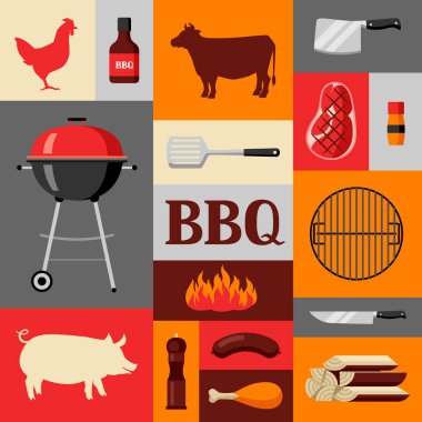 Barbekü Izgara nesneler ve simgeler arka plan.