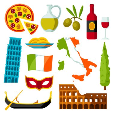 İtalya Icons set. İtalyan semboller ve nesneleri.