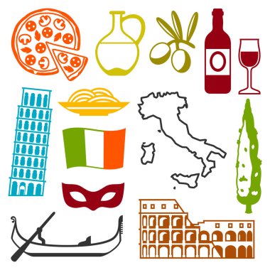 İtalya Icons set. İtalyan semboller ve nesneleri.
