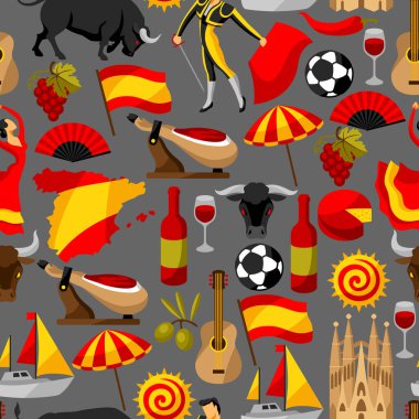 İspanya seamless modeli. İspanyol geleneksel semboller ve nesneleri.