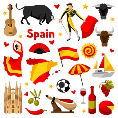 İspanya Icons set. İspanyol geleneksel semboller ve nesneleri.