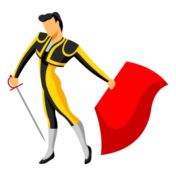 Традиционная испанская коррида. Тореадор с мечом и красным плащом
.