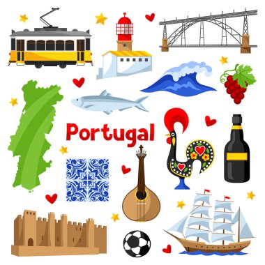Portekiz Icons set. Portekiz Ulusal geleneksel semboller ve nesneleri.
