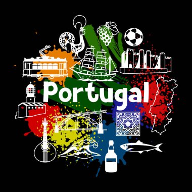 Portekiz baskı tasarımı. Portekiz Ulusal geleneksel semboller ve nesneleri.