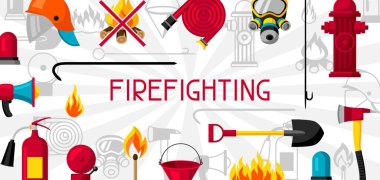 Yangın söndürme maddeleri ile banner. Yangın koruma araçları.