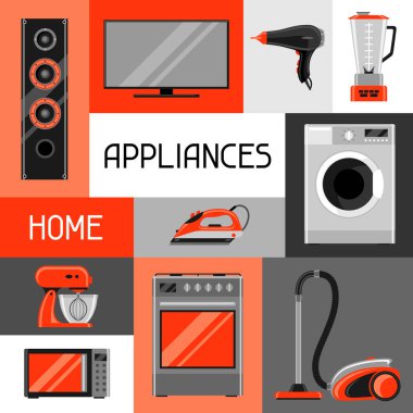 Arka plan beyaz eşya ile. Satış ve reklam afişi alışveriş için ev eşyaları.