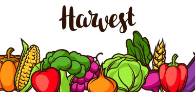 Hasat Festivali afiş. Sonbahar illüstrasyon mevsim meyveleri ve sebzeleri.