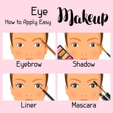 Makyaj nasıl kolay uygulamak için göz. Katalog veya reklam için bilgi başlığı.