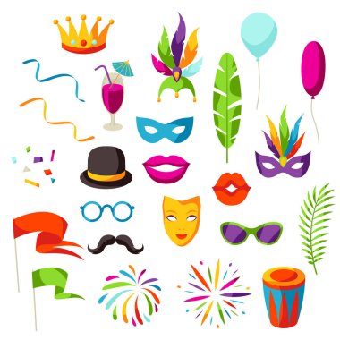 Karnaval parti kutlama simgeleri, nesneleri ve dekor ayarla.