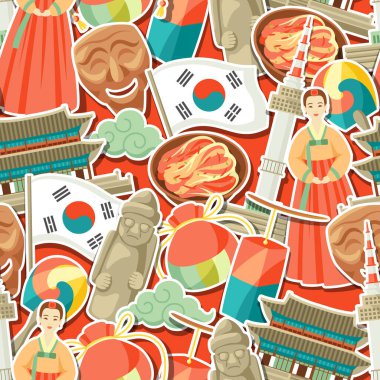 Korea seamless pattern. Korean traditional sticker symbols and objects. clipart