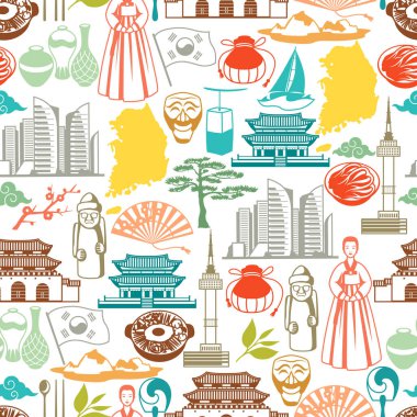 Korea seamless pattern. Korean traditional symbols and objects. clipart