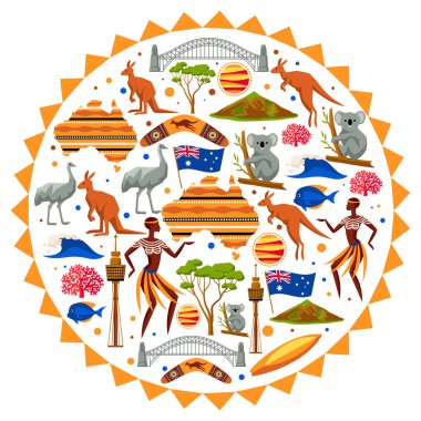 Australia background design. Australian traditional symbols and objects. clipart