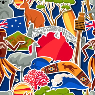 Australia seamless pattern. Australian traditional sticker symbols and objects. clipart