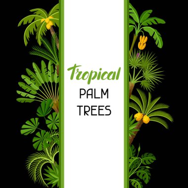 Tropikal palmiye ağaçları ile arka plan. Egzotik tropik bitkiler orman doğa illüstrasyon.