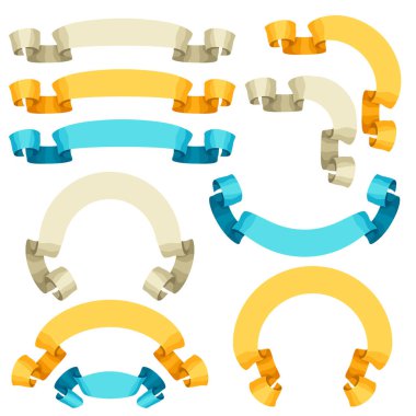 Retro rozetleri, etiket, kurdela kümesi. Vintage tasarım öğeleri koleksiyonu.