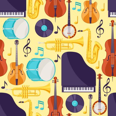 Caz müzik müzik aletleri ile seamless modeli.