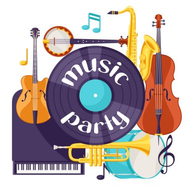 Caz müzik parti retro arka plan ile müzik aletleri.