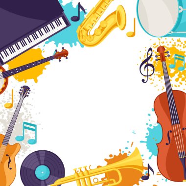 Frame with musical instruments. Jazz music festival background. clipart