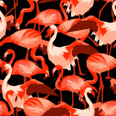 Flamingo ile Seamless modeli. Tropikal parlak soyut kuşlar.