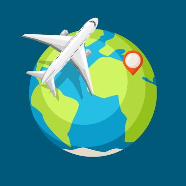 İllüstrasyon seyahat. Uçak ve dünya ile arka plan seyahat.