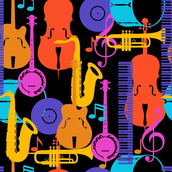Caz müzik müzik aletleri ile seamless modeli.