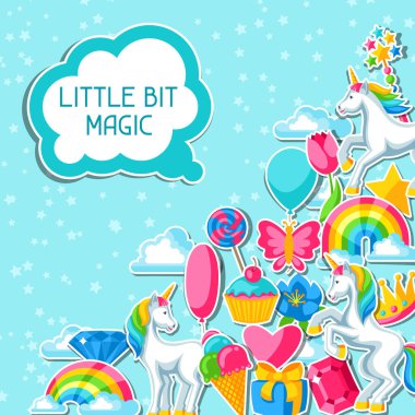 Biraz büyü. Tek boynuzlu at ve fantastik öğelerle kartı.