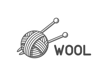 Topu iplik ve örme iğneler ile yün amblemi ile. El yapımı için etiket, örgü veya terzi dükkanı.