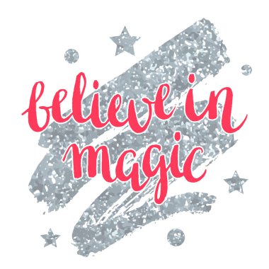 Sihre inanır. Yıldız ve gümüş glitter doku kartı.