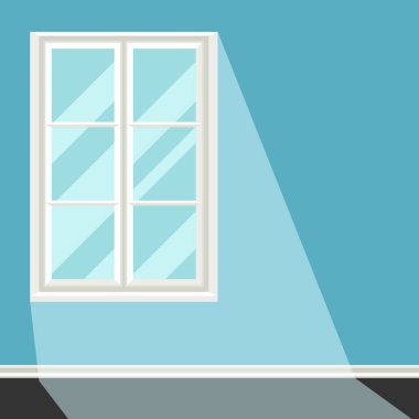 Mavi duvar illüstrasyon üzerinde beyaz plastik pencere.