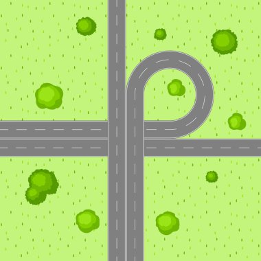 Üstten görünüm yol kavşağı. Otoyol ve kırsal ağaçlarda ile bir manzara.