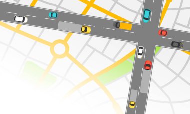 Yol üstten görünüm ile banner. Karayolu trafik arabalar kırsal kesimde.