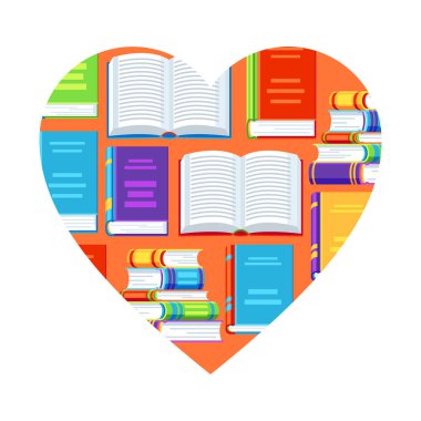 Kitaplar ile arka plan. Düz tasarım stili eğitim veya kitapçı çizimde.